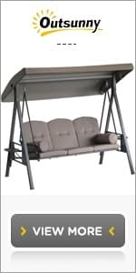 Outsunny 2-Seater Patio Swing Chair, Outdoor Canopy Swing Glider with Pivot Storage Table, Cup Holder, Adjustable Shade, Bungie Seat Suspension and Weather Resistant Steel Frame, Black