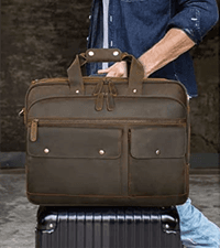 Masa Kawa Leather Briefcase for Men 15.6", 17" Laptop Computer Case Business Travel Work Messenger Cross Body Shoulder Bag