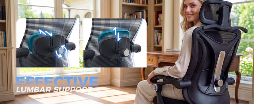Ergonomic Office Chair with Footrest - Adjustable Lumbar Support & Headrest, 90-160° Reclining Mesh Back Computer Chair - Home Office/Gaming, 350lbs Capacity