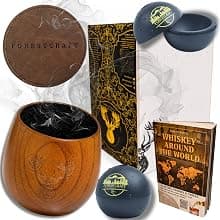 Charred Wooden Whiskey Glass Gift Set of 1 – Jujube Wood Bourbon Drinking Cup, Handmade Whiskey Tumbler with Coaster, Ice Mold & Book, Gift for Whiskey Lovers (10oz) B0H1JQVT46