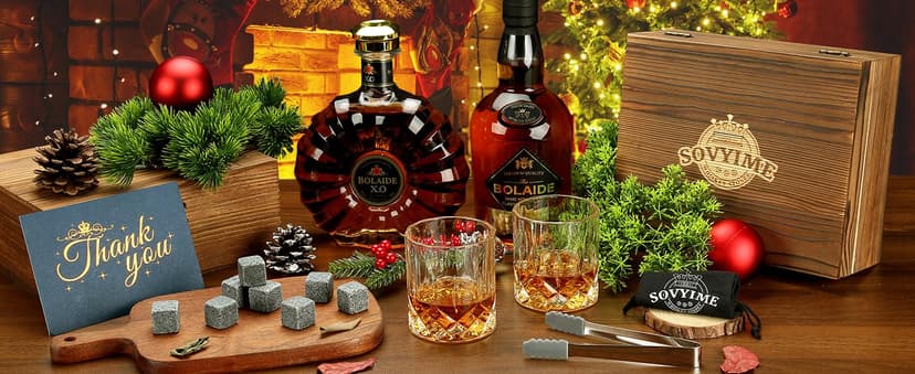 Whiskey Gifts for Men, Whiskey Glasses Set of 2, Granite Chilling Whiskey Stones, Bourbon Gifts for Men, Unique Giftss for Mens Birthday Christmas Father's Day Valentine Retirement Groomsmen