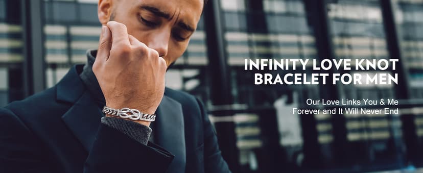 Bandmax Inifinity Love Knot Cuban Link Chain Bracelets for Men Stainless Steel/Black Mens Bracelet with Love Message Card Gift for Son Grandson Husband Father