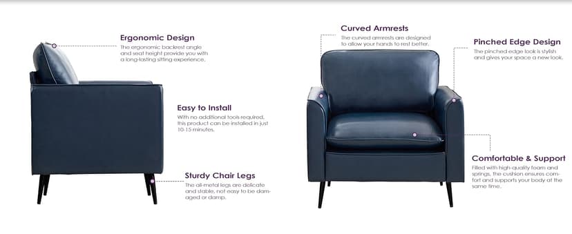 TYBOATLE Accent Chairs Set of 2, Faux Leather Chairs, Mid Century Modern Comfy Living Room Chairs, Cozy Office Reading Chair, Reception Armchairs for Living Room, Waiting Room, Bedroom (Blue)