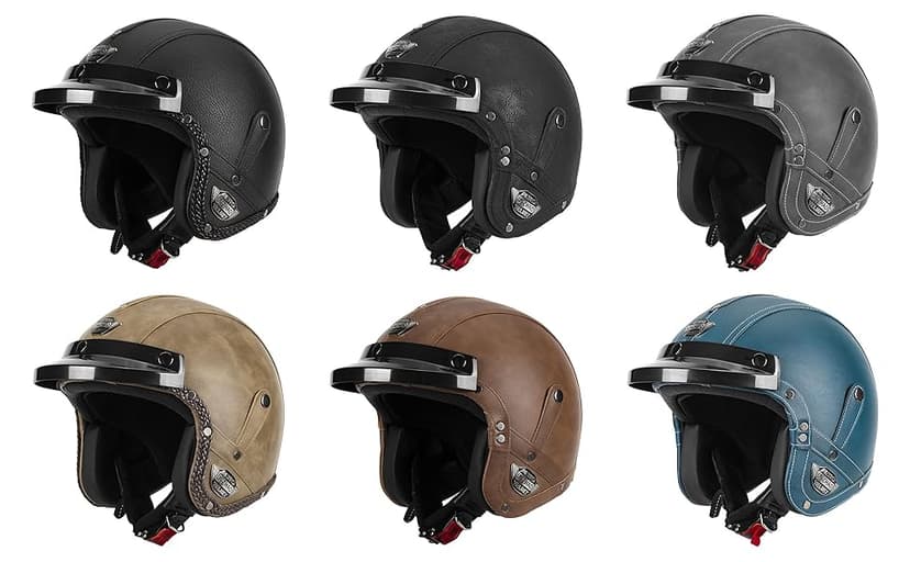 Handmade Leather 3/4 Open Face Motorcycle Helmet Retro Vintage Style DOT Approved Adult Half Helmet for Men Women Motorbike Moped Cruiser Scooter