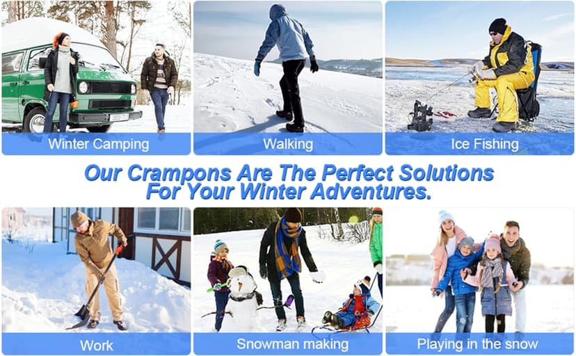 ZUXNZUX Crampons, Ice Cleats for Shoes and Boots, Silicone Stainless Steel Grippers Shoe Spikes Grips Traction for Ice Snow, Winter Hiking Climbing Ice Fishing