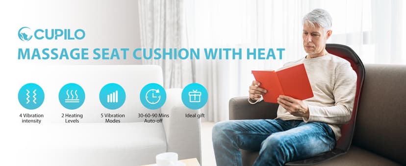 5 Modes, 4 Intensities, 2 Heat Levels, Vibration Chair Pad for Desk Workers Home Office Chairs Recliner Relaxation Gifts CuPiLo Back Massager with Heat, Vibration Massage Seat Cushion for Chair B0C5Q7P3Z8