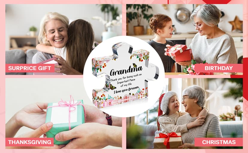 Gifts for Grandma - Engraved Acrylic Puzzle Piece - Mothers Day Adorable Grandma Presents for Birthday, Christmas, Thanksgiving Paperweights - Elegant Decorative Plaque with Lovely Quote - Chic Home
