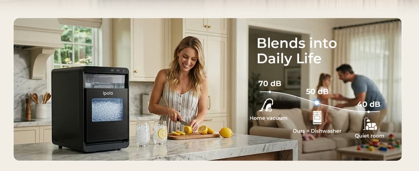 Nugget Ice Maker Countertop: 44lb/Day, Self-Cleaning, Black Stainless Steel, Portable, Soft Chewable Pebble Ice Machine for Home Kitchen, RV & Office