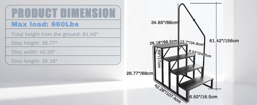 RV Steps with Handrail|4 Step Hot Tub Spa Steps|Update 3.0 Outdoor RV Stairs with Anti-Slip Pedals|RV Ladders for Travel Trailers|Heavy Duty Camper Steps for Camper, Porch, Spa