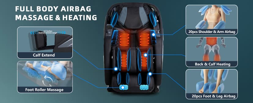 Full Body Zero Gravity Massage Chair with Body Scan 4D Intelligent Shiatsu Strecth Massage, Back/Leg Heated with AI Voice Control Bluetooth Speaker Airbags SL Track Massage Black