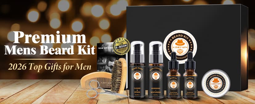 XIKEZAN Beard Kit for Men Grooming & Care w/Beard Conditioner, Wash, Oil, Balm, Brush, Comb,Birthday Fathers Valentines Gifts for Men Him Dad Husband Boyfriend Christmas Gifts Mens Stocking Stuffers