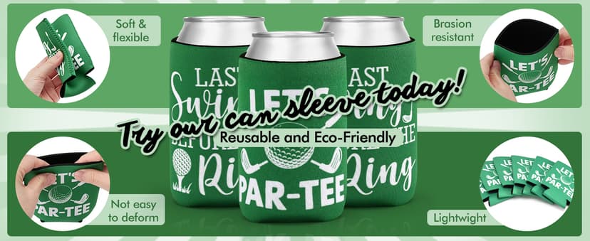 CiyvoLyeen Golf Beer Can Cooler, Bachelor Party Can Sleeves Neoprene Insulator Drink Glasses Cup Holders for Golfer Gifts Wedding Outdoor Activities Supplies Let’s Par-Tee 6PCS