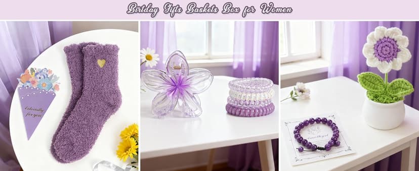 Birthday Gifts for Women Teen Girls, Unique Happy Birthday Gift Baskets for Her Mom, Thank You Self Care Get Well Box Set, Cute Teenage Cup Present for Mother Friend Sister Teacher Coworker (Purple) B0FRSG6VRQ