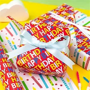 WRAPAHOLIC Reversible Birthday Wrapping Paper - Mini Roll - 17 Inch X 33 Feet - Colorful Balloon with Confetti Design for Birthday, Holiday, Party, Baby Shower B0BJ6V38SZ