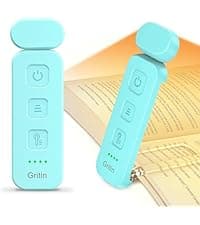 Gritin Reading Light, Rechargeable Book Light for Reading in Bed - Eye Caring 3 Color Temperatures, 5-Level Dimmable Brightness, Long Lasting, Compact Size Clip on Book Lamp for Bookworms-Blue