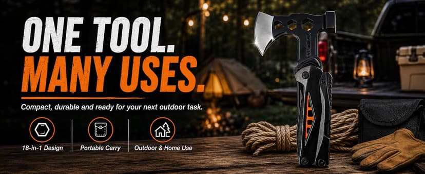 18-in-1 Multitool Hatchet Camping Axe with Hammer & Knife with Protective Sheath, Survival Gear for Men Dad, Emergency Car Tool & Hiking Accessories, Cool Gadgets for Outdoor Hiking Emergency