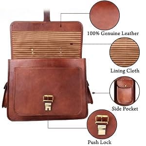 ANUENT Genuine Brown Leather Laptop Messenger Bag for Men and Women | Rugged Leather Satchel | Professional Business Briefcase | Crossbody Computer Bag