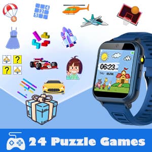Smart Watch for Kids Age 3-12, Kids Smart Watch Boys with 24 Games HD Touch Screen Pedometer Camera Music Player Alarm Clock Flashlight 12/24 hr Toys for 6 7 8 9 10 Year Old Boy Birthday Gift