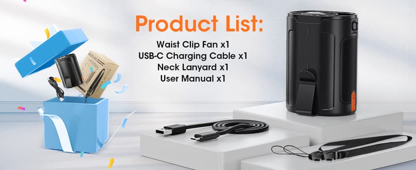 Heelkl 2026 AI Portable Fan Rechargeable, 4-Speed Strong Airflow, Personal Waist Fan with up to 25H of Working Time, Hands-Free Hanging Neck Fan, Wearable Belt Fan for Camping, Outdoor, Jobsite B0CZ3QR58B