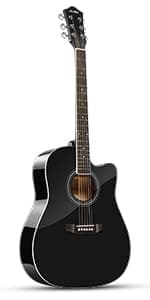 Moukey 41" Acoustic Guitar for Beginners Adult Teen Full Size Guitarra Acustica with Chord Poster, Gig Bag, Tuner,Steel Strings, Capo, Strap - Black