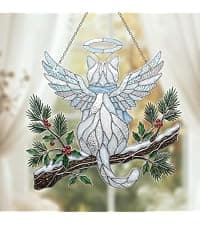 Wavy acrylic suncatcher featuring winged cat moon artwork, designed as a window hanging ornament for home décor and spaces Cat Suncatcher, Pet Memorial Gifts, Window Hanging Ornament 3 (6 Inches) B0HFW19G7L