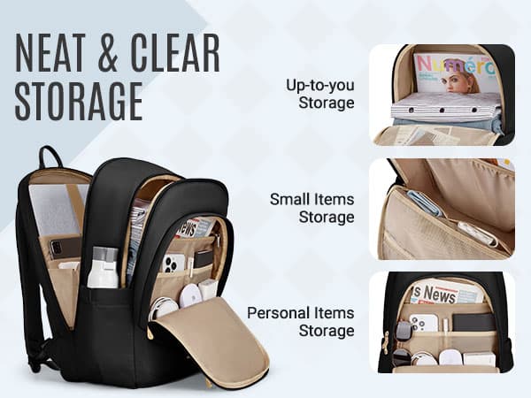 LIGHT FLIGHT Travel Laptop Backpack Women, 17.3 Inch Laptop Backpack with USB Charging Hole, Water Resistant College Bookbag, Black Computer Backpacks for Work, champagne