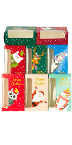 Uptotop Christmas Cookie Boxes, 24 Pcs Small Christmas Party Boxes with 6 Different Designs and Color, Xmas Bakery Pastry Boxes for Pastries, Cupcakes, Brownies, Donuts, 4" x 2.7" x 6.3"