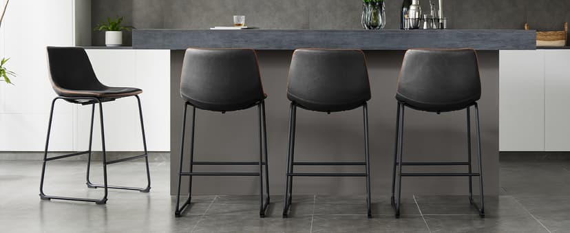 DUMOS 26 Inch Counter Height Bar Stools Set of 4, Modern Faux Leather High Barstools with Back and Metal Leg, Bar Chairs for Kitchen lsland, Black