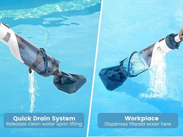 Pool Vacuum for Above Ground Pool with a Telescopic Pole, Running time up to 1H, T403 Handheld Rechargeable Pool Cleaner with Powerful Suction up to 18.5 gallons/min, Ideal for Leaves, Debris