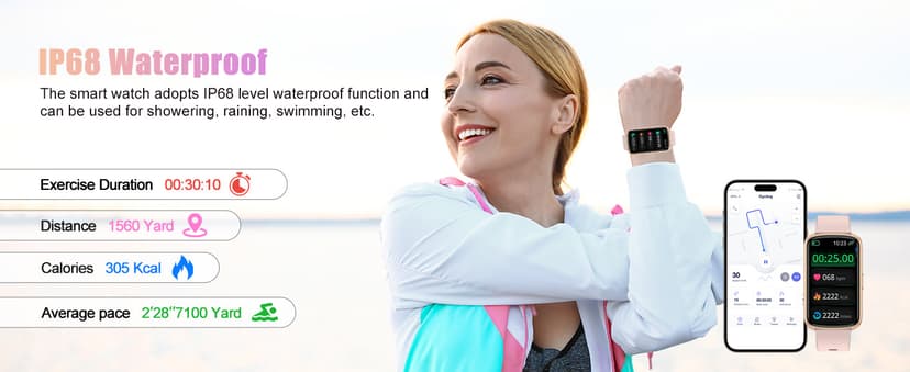 Fitness Tracker, Smart Watch for Women Men with 24/7 Heart Rate/Blood Pressure/Blood Oxygen Monitor,Sleep Tracker,Step & Calorie Counter, IP68 Waterproof Fitness Watches Compatible with Android&iPhone