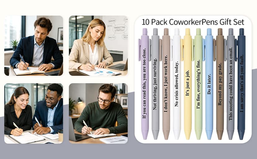 Black Ink Pens with Sayings; Sarcastic Gifts and Funny Office Gifts for Coworkers on Birthdays, at Work or for Appreciation Funny Pens for Adults, 10 Pcs Sarcastic Pens and Coworker Gifts for Work B0GY5CH68Z