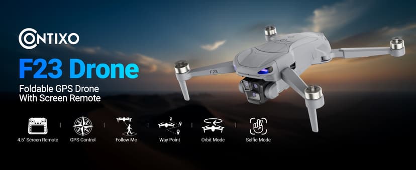 Contixo F23 GPS Drone With Camera, 46 Min Flight Time, 4.5" Screen Remote, Follow Me, Waypoints, 5GHz FPV Transmission, Return to Home, Hand Gestures, Orbit Mode Foldable Drones For Teens & Adults