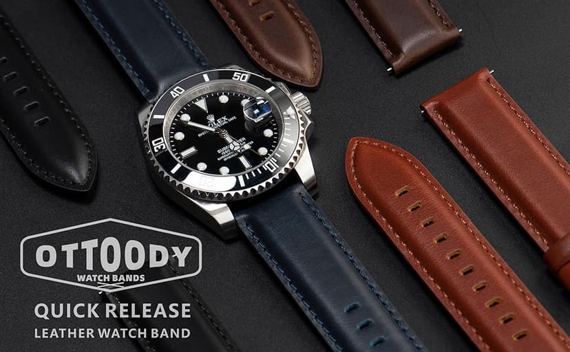 OTTOODY Leather Watch Bands Quick Release, Elegant Top Grain Leather Watch Straps for Men & Women, Choice of Color & Width - 18mm, 19mm, 20mm, 21mm or 22mm Wristbands Bracelet for Watch & Smartwatch