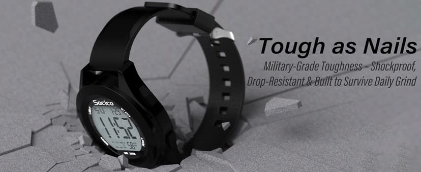 SOCICO Mens Digital Watch Sports Waterproof Outdoor Large Face Military Watches with Stopwatch Back Light Alarm Date Display