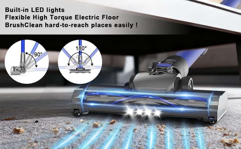 Intercleaner 23Ft Corded Vacuum Cleaner, with LED Headlights & Large Dust Cup, Powerful Suction for Hard Floors & Carpets, Adjustable Stick, Perfect for Pet Hair, Wall Mount Storage