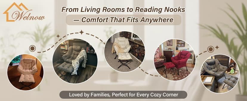Welnow Lazy Chair with Ottoman, Modern Accent Chair with Armrests and a Side Pocket, Leisure Sofa Armchair, Reading Armchair with Footrest for Small Space, Dark Grey