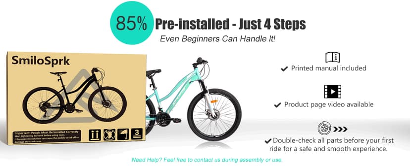 24/26 Inch Mountain Bike for Women & Girls, Twist Shifter, Dual Disc Brakes, Lockout Fork, 2.35" All Terrain Tires, Low Step Steel Frame, 85% Pre-Assembled