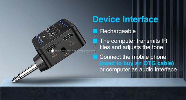 LEKATO Micro Guitar Headphone Amp Bass Guitar Headphone Amplifier with Multi Effects - Amp Models, IR Loading, Tuner, Rechargeable Electric Headphone Amplifier Delay Reverb Chorus Overdrive Portable