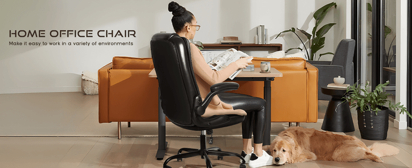 VITESSE Ergonomic Office Chair with Flip-up Armrests, Big and Tall Leather Executive Office Chair, High Back Lumbar Support Home Computer Desk Chair, Heavy and Duty Computer Chair (Black)