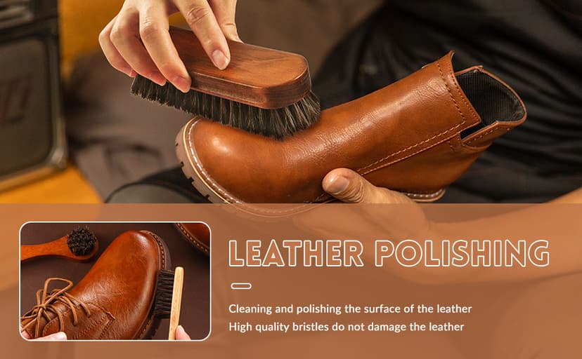 ZJoey 4 Pcs Horsehair Shine Shoes Brush Kit Polish Dauber Applicators Cleaning Leather Shoes Boots Care Brushes Suede Cleaner Brush with Microfiber Shoe Cloth(4 Pcs Style A)