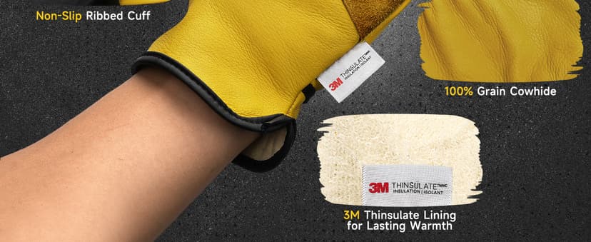 DULFINE Winter Leather Work Gloves for Men and Women,3M Thinsulate Lining for Cold Weather Work, Thermal Insulated Gloves