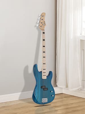 GLARRY GP Series Full Size Electric Bass Guitar 4 String Beginner Kit Canadian Maple Fingerboard with Cable, Strap, Bag and Accessories(Blue)