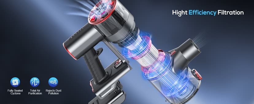 Comvtu Cordless Vacuum Cleaner for Home, 80,000PRM Powerful 4 in 1 Lightweight Stick Vacuum with 2 Adjustable Suctions, Max 40 Mins Runtime, 2600mAh Rechargeable Vacuum Cleaners (Red Hibiscus)