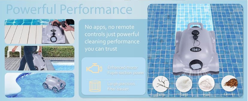 Cordless Robotic Pool Cleaner,Automatic Pool Vacuum Robot for In-Ground/Above Ground Pools,150 Min Runtime, IPX8 Waterproof, 2200 Sq Ft Coverage (Grey)