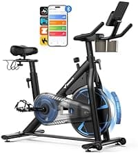 Merach Exercise Bike for Home Gym, Low Noise Stationary Bike with Brake Pad, Indoor Workout Bike with Self-Developed App, Tablet Mount and Fitness Courses for Weight Loss, 300 Lb Weight Capacity