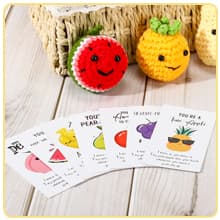 Shappy 10 Sets Inspirational Positive Fruit Toy Gift Cute Funny Wool Knitted Fruit Mini Employee Appreciation Gift Motivational Pun Card Organza Bag Classroom Team Vacation Party Favor for Student