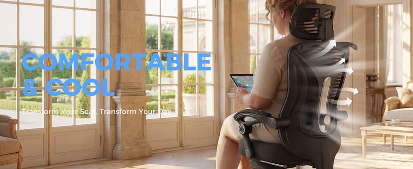 Ergonomic Office Chair with Footrest - Adjustable Lumbar Support & Headrest, 90-160° Reclining Mesh Back Computer Chair - Home Office/Gaming, 350lbs Capacity