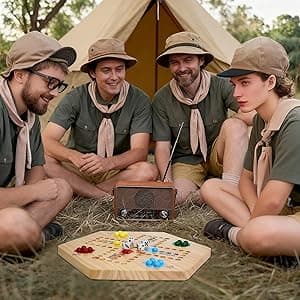 Original Marble Game Wahoo Board Game Double Sided Painted Wooden Fast Track Board Game for 6 and 4 Players 6 Colors 24 Marbles 6 Dice for Family Friends