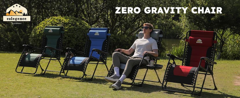 Colegence Oversized Padded Zero Gravity Lounge Chair, Foldable Patio Anti Gravity Reclining Chairs Folding Lawn Recliner with Cup Holder for Yard, Camping, Outdoor, Support 350 LBS, Black