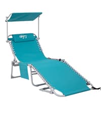 #WEJO 4-in-1 Tanning Chair with Face Hole and Side Table - 5-Position Face Down Folding Chaise Lounge with Canopy Shade & Cup Holder - Portable Heavy Duty Tanning Bed for Beach, Pool, Patio (Khaki)
